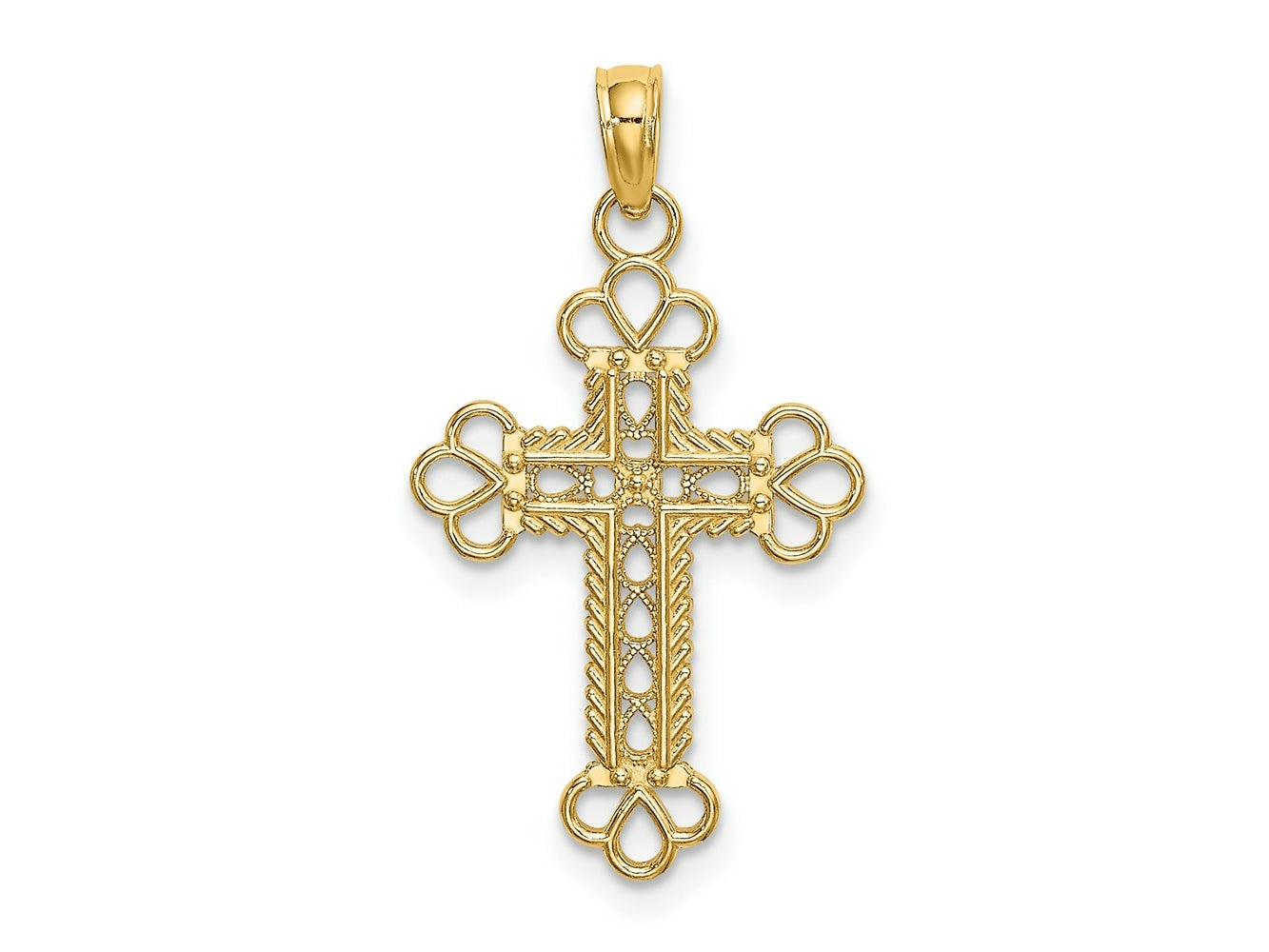 FJC Finejewelers 10 kt Yellow Gold Textured and Cut-Out W/ Rope Frame Block Cross Charm 20 x 15 mm