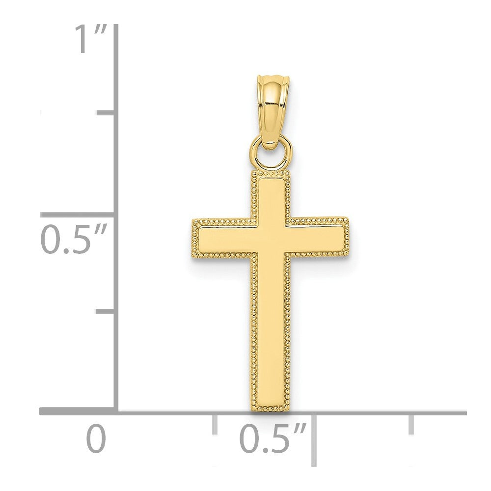 FJC Finejewelers 10 kt Yellow Gold Polished Block Style Beaded Edge Cross Charm 22 mm