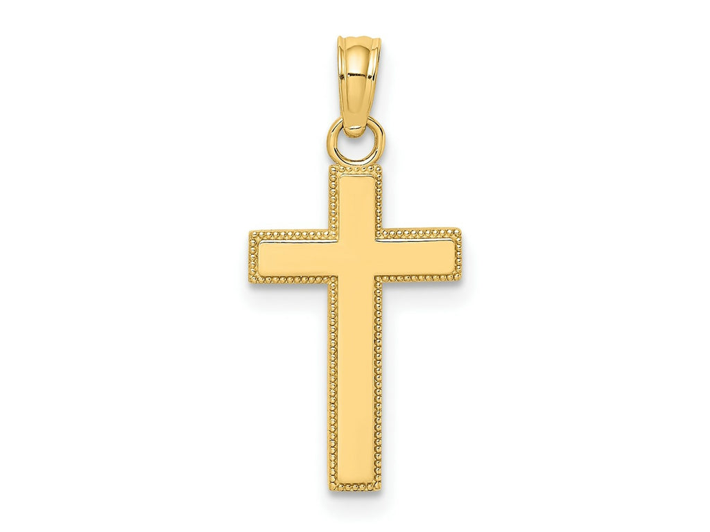 FJC Finejewelers 10 kt Yellow Gold Polished Block Style Beaded Edge Cross Charm 22 mm