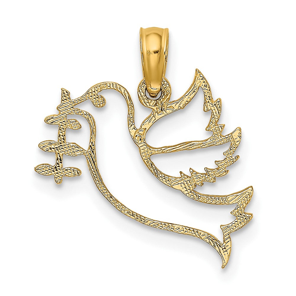 FJC Finejewelers 10 kt Yellow Gold Cut-Out Dove with Olive Branch Charm 17 x 17 mm