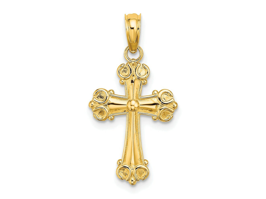 FJC Finejewelers 10 kt Yellow Gold Cross W/ Scroll Tips and Button Center Charm 23 x 12 mm