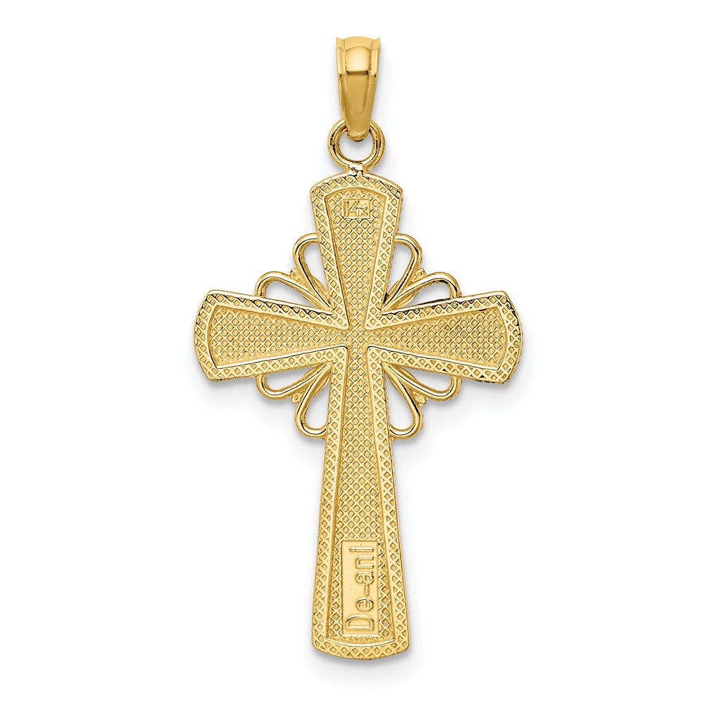 FJC Finejewelers 10 kt Yellow Gold Polished W/ Beaded Edge Grid Accent Cross Charm 28 x 17 mm