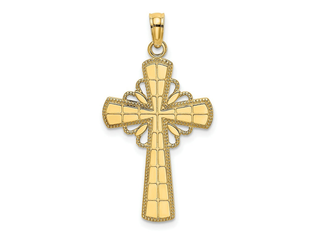 FJC Finejewelers 10 kt Yellow Gold Polished W/ Beaded Edge Grid Accent Cross Charm 28 x 17 mm