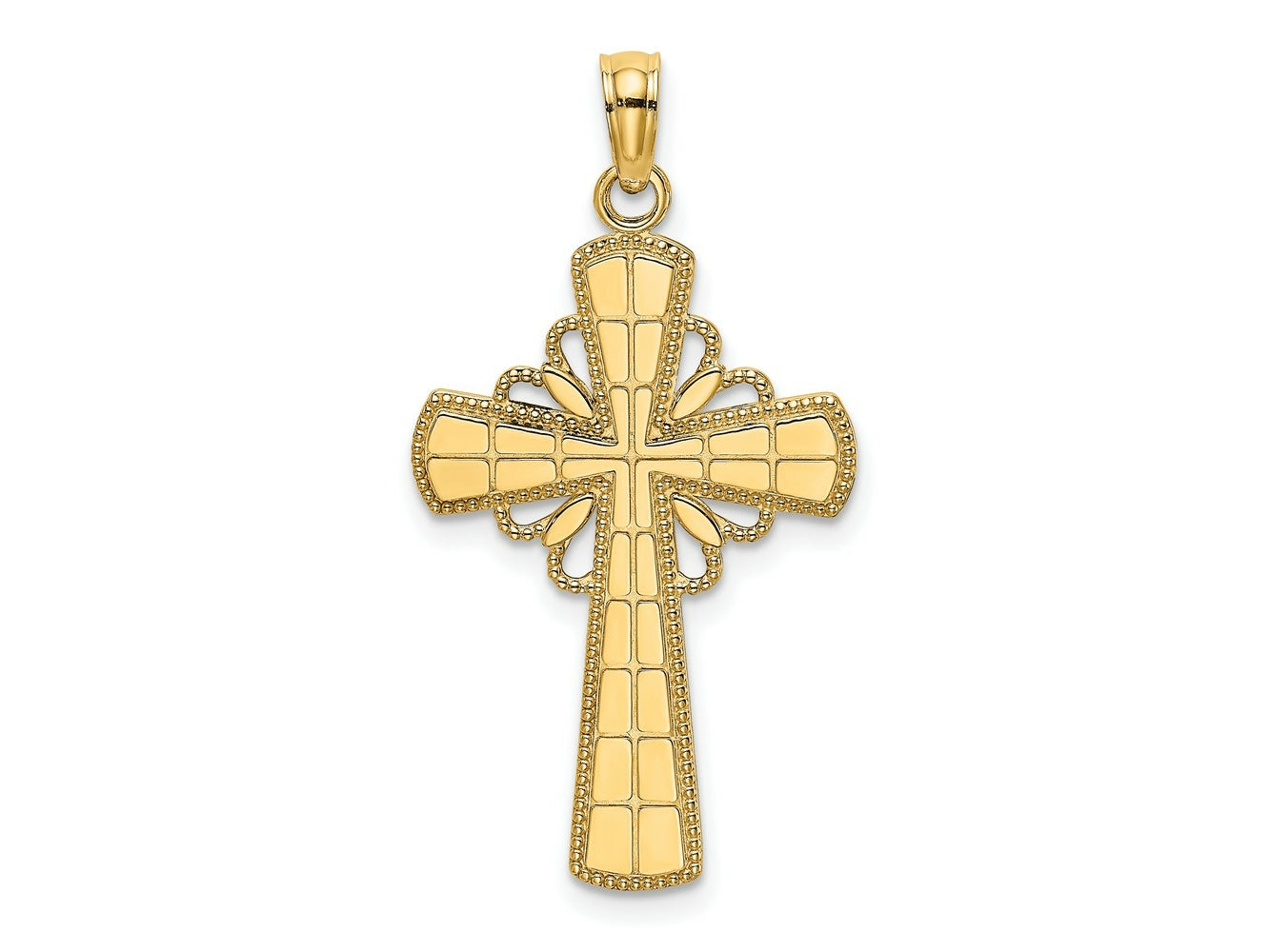 FJC Finejewelers 10 kt Yellow Gold Polished W/ Beaded Edge Grid Accent Cross Charm 28 x 17 mm