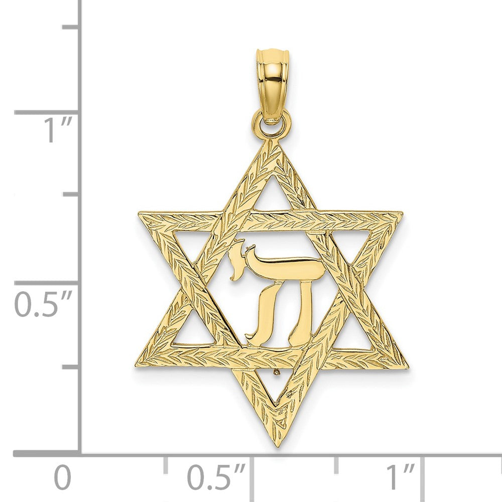 FJC Finejewelers 10 kt Yellow Gold Star of David W/ Chai Center Charm 26 x 20 mm