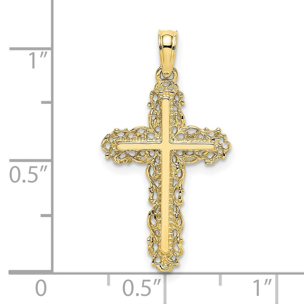 FJC Finejewelers 10 kt Yellow Gold Cross with Filigree Lace Trim Charm 21 mm
