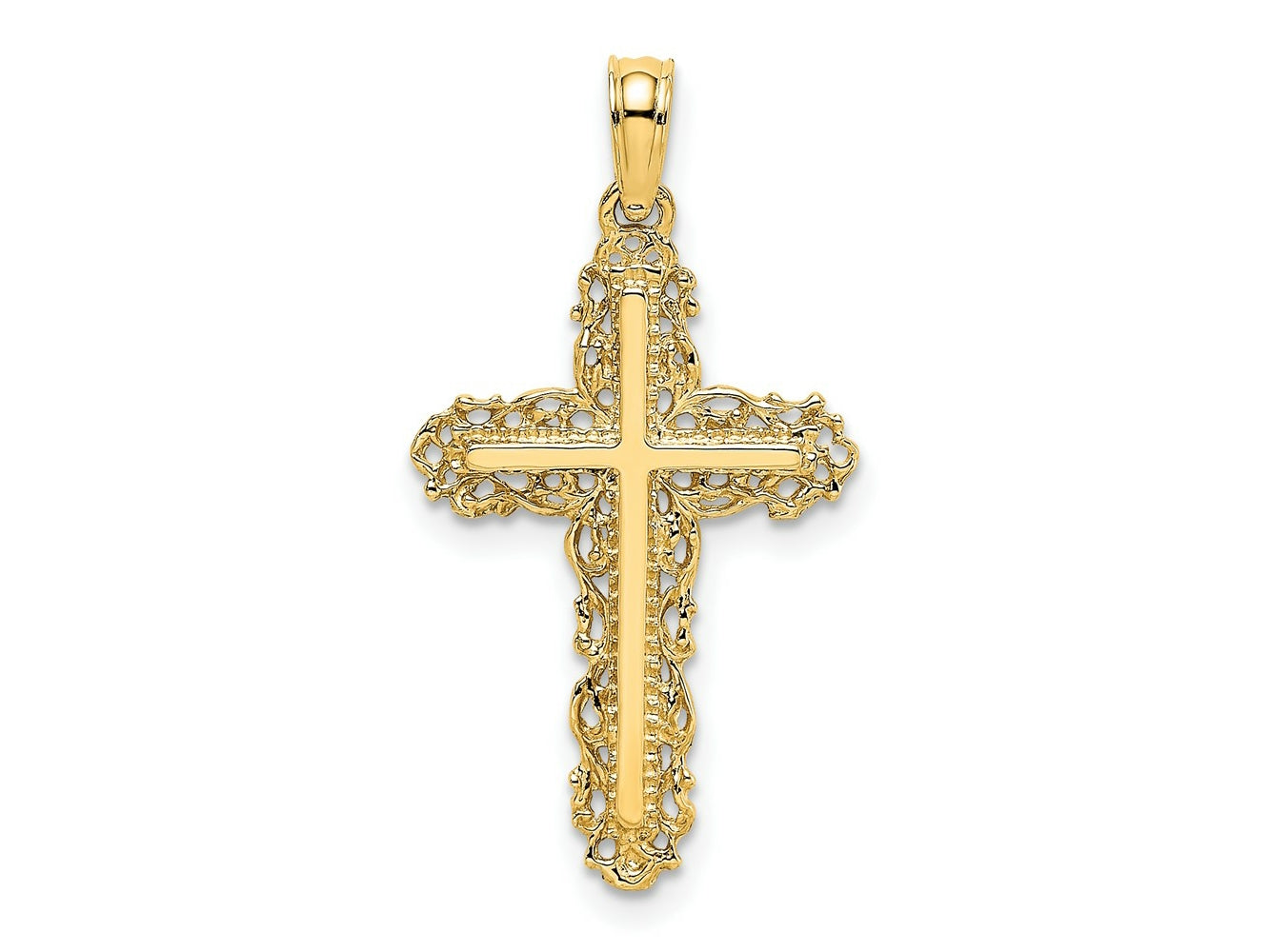 FJC Finejewelers 10 kt Yellow Gold Cross with Filigree Lace Trim Charm 21 mm