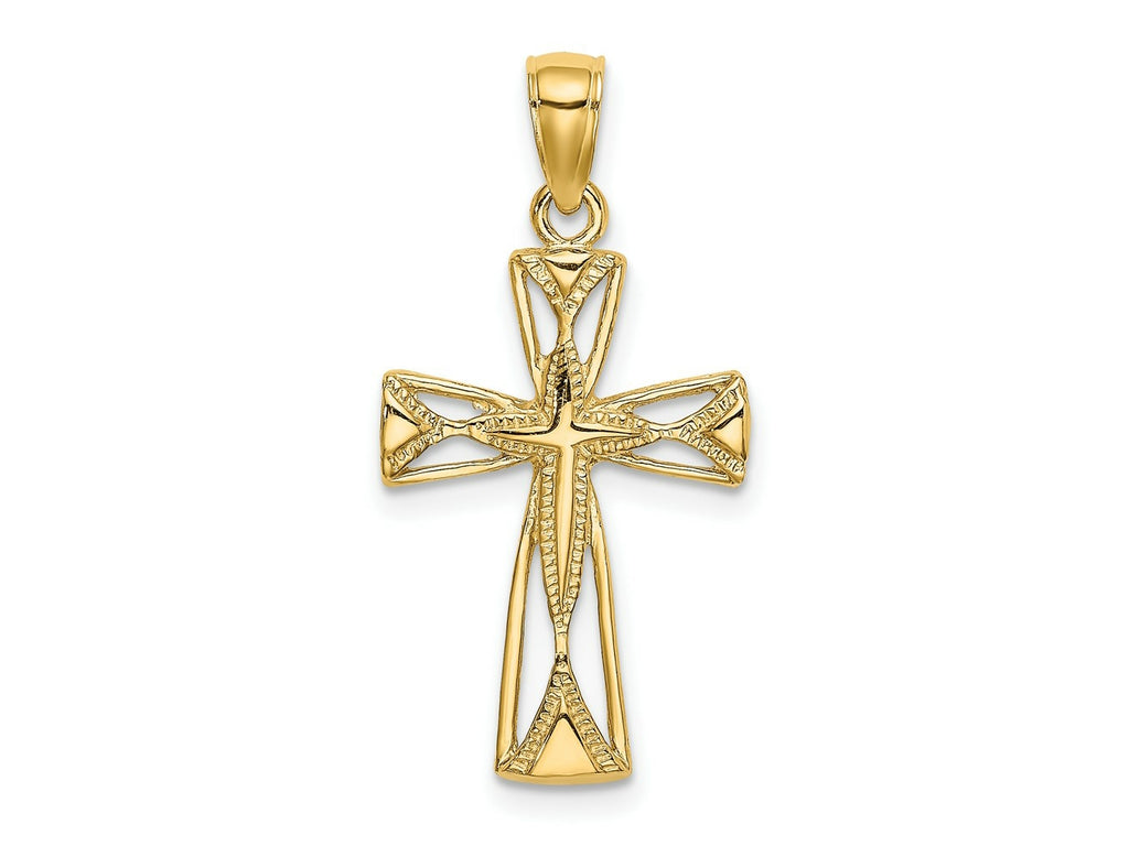 FJC Finejewelers 10 kt Yellow Gold Polished Cut-Out Design Cross Charm 22 x 13 mm