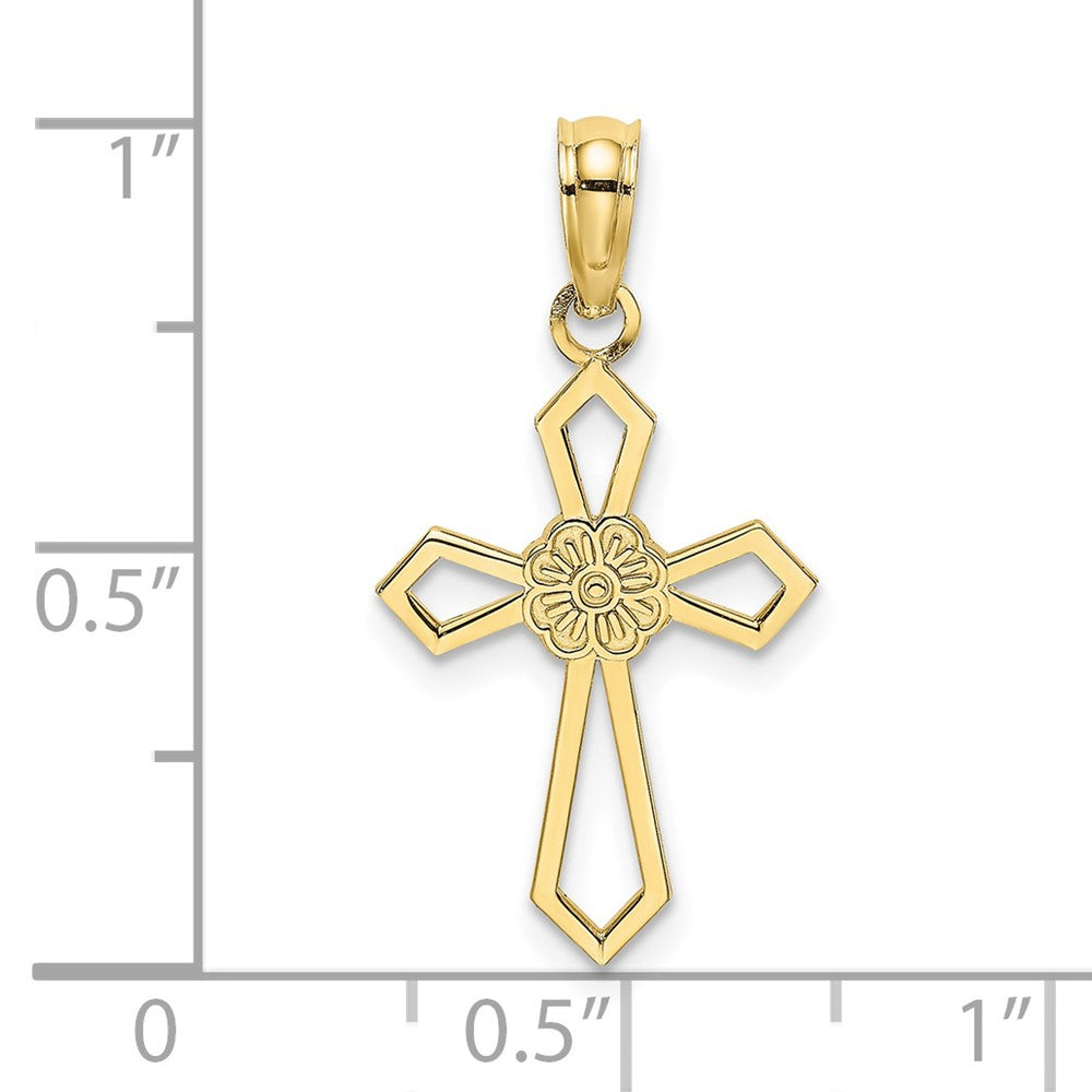 FJC Finejewelers 10 kt Yellow Gold Cut-Out and Flat Cross W/ Flower Charm 16 x 12 mm