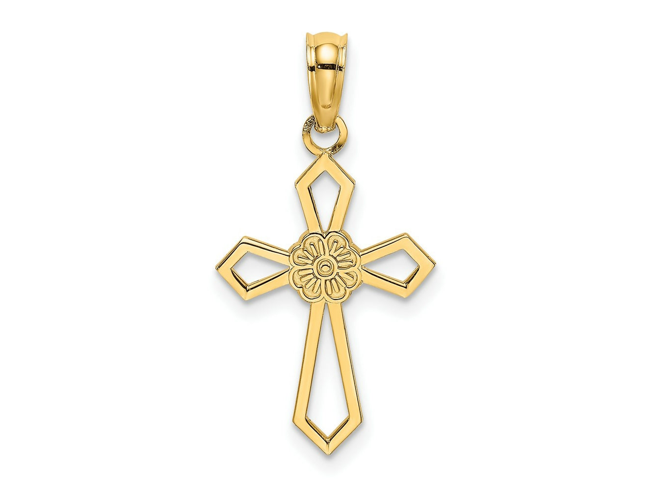 FJC Finejewelers 10 kt Yellow Gold Cut-Out and Flat Cross W/ Flower Charm 16 x 12 mm