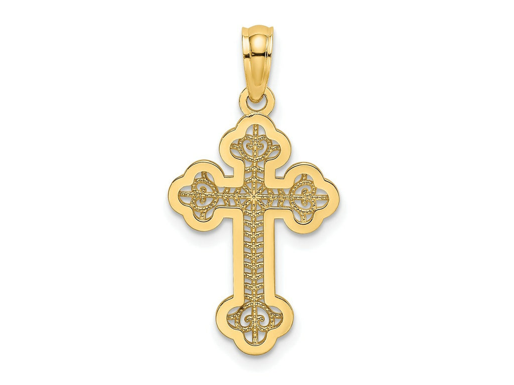 FJC Finejewelers 10 kt Yellow Gold Lace Center Budded Cross Charm 23 x 13 mm