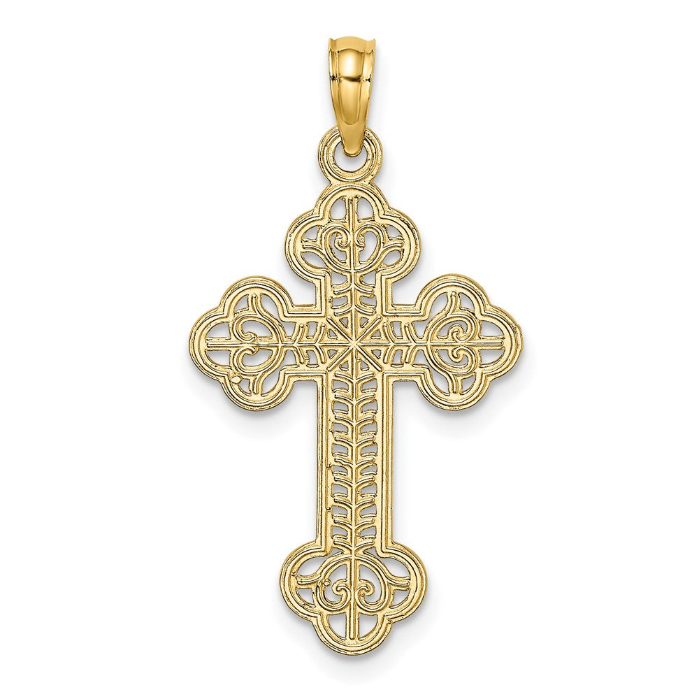 FJC Finejewelers 10 kt Yellow Gold Cut-Out Design Cross Charm 29 x 16 mm