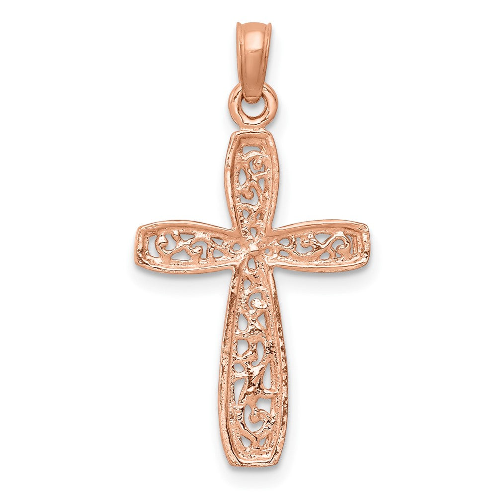 FJC Finejewelers 10 kt Rose Gold Rose with White Rhodium Filigree Center Border Cross 20 x 13 mm