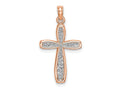 FJC Finejewelers 10 kt Rose Gold Rose with White Rhodium Filigree Center Border Cross 20 x 13 mm