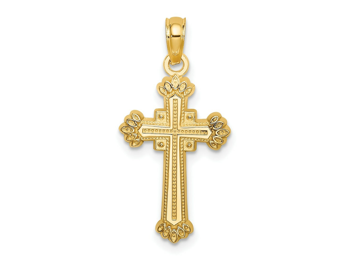 FJC Finejewelers 10 kt Yellow Gold Textured Leaves On Edges Cross Charm 24 x 13 mm
