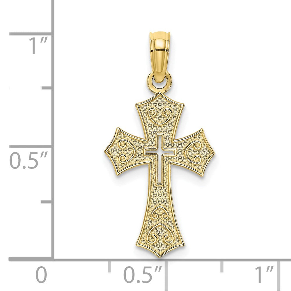 FJC Finejewelers 10 kt Yellow Gold Textured Cut-Out Center Cross Charm 17 mm