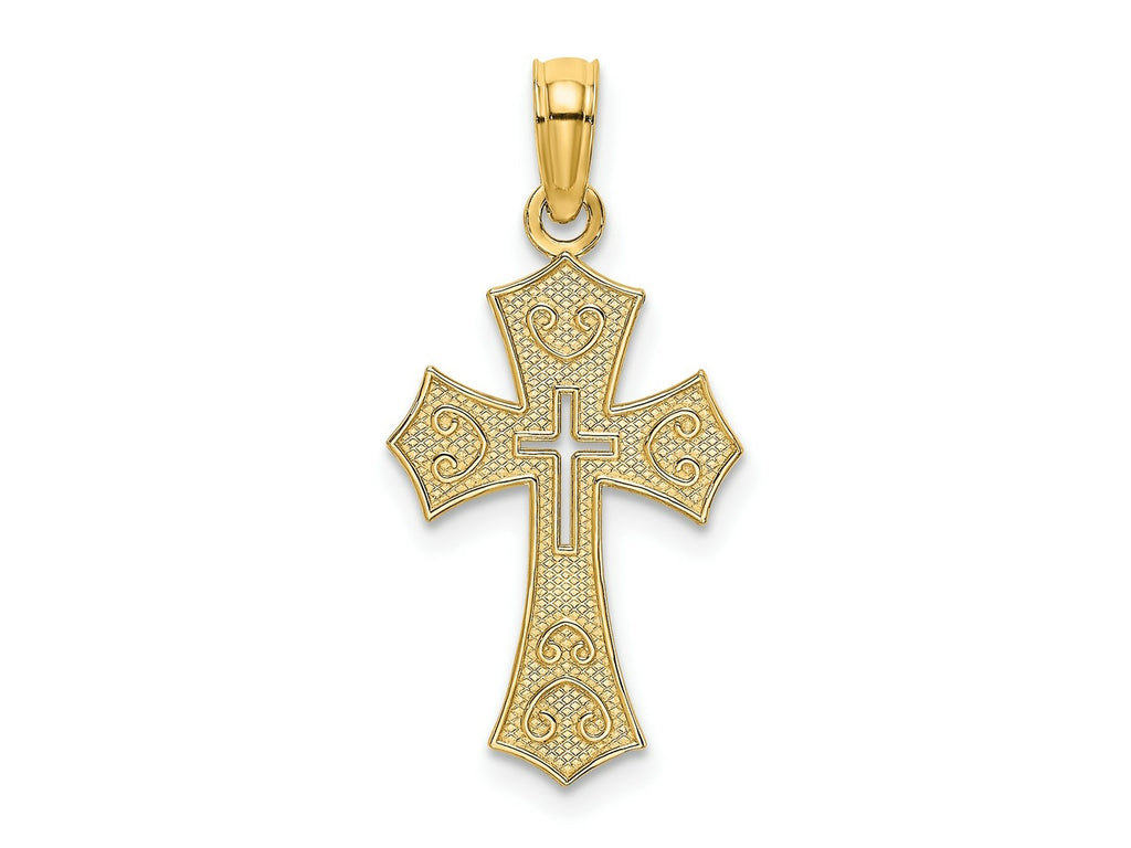 FJC Finejewelers 10 kt Yellow Gold Textured Cut-Out Center Cross Charm 17 mm