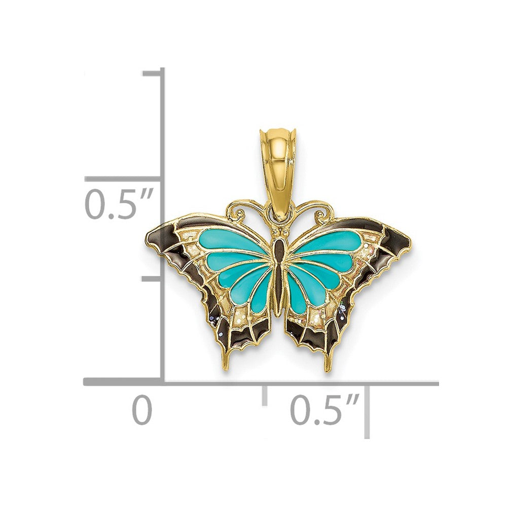 FJC Finejewelers 10 kt Yellow Gold Small Aqua Enameled Wings Butterfly Charm 15 x 17 mm