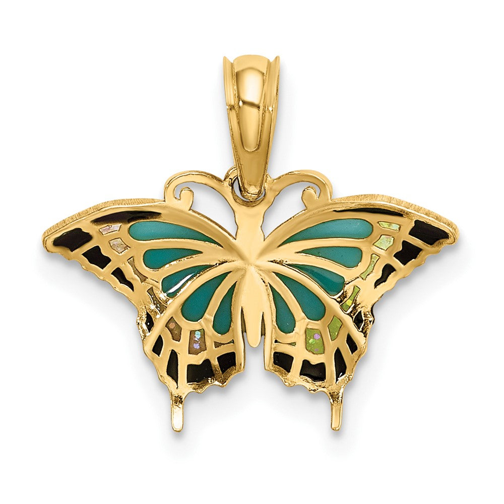 FJC Finejewelers 10 kt Yellow Gold Small Aqua Enameled Wings Butterfly Charm 15 x 17 mm