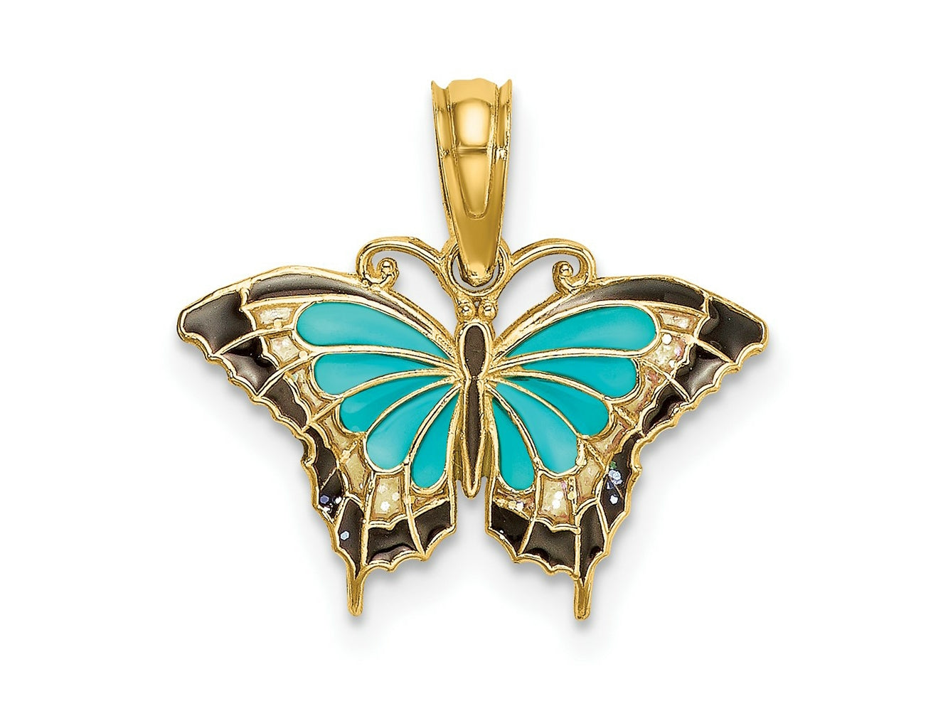 FJC Finejewelers 10 kt Yellow Gold Small Aqua Enameled Wings Butterfly Charm 15 x 17 mm