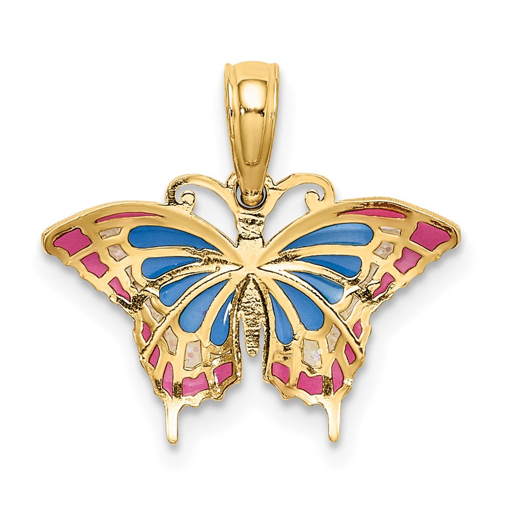 FJC Finejewelers 10 kt Yellow Gold Small Enameled Blue and Red Butterfly Charm 15 x 17 mm
