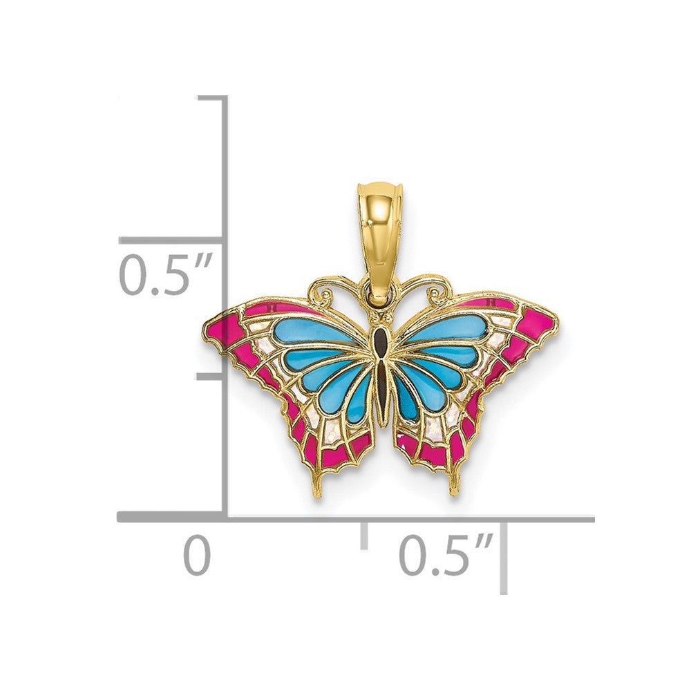 FJC Finejewelers 10 kt Yellow Gold Small Enameled Blue and Red Butterfly Charm 15 x 17 mm