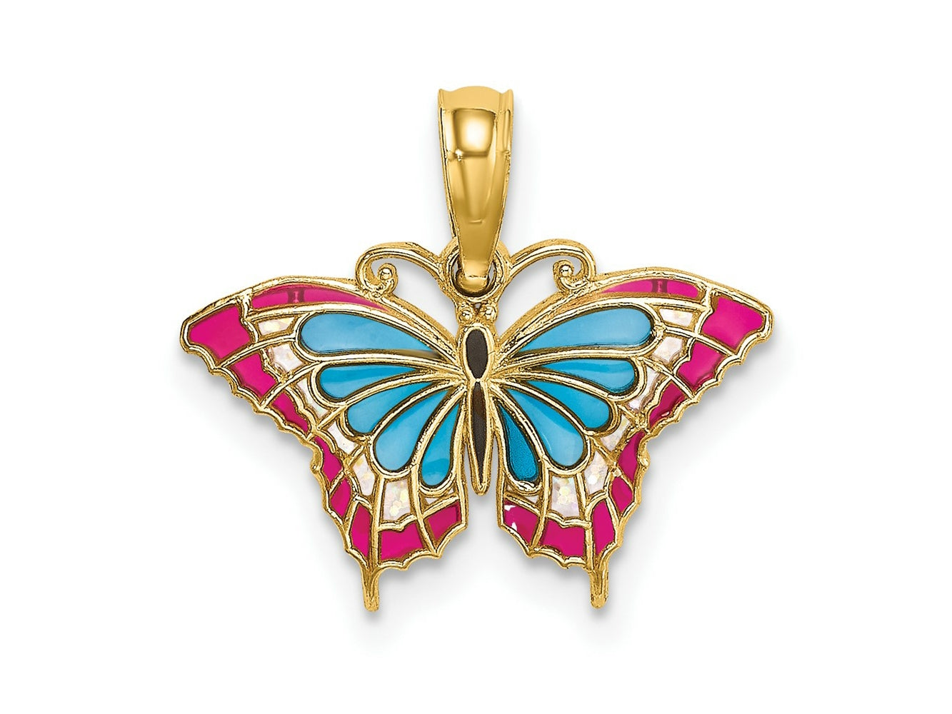 FJC Finejewelers 10 kt Yellow Gold Small Enameled Blue and Red Butterfly Charm 15 x 17 mm