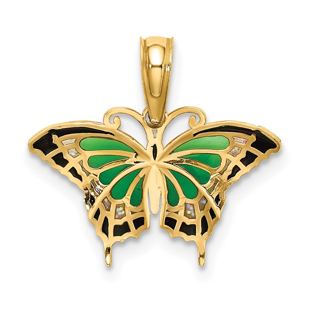 FJC Finejewelers 10 kt Yellow Gold Small Green Enameled Butterfly Charm 15 x 17 mm