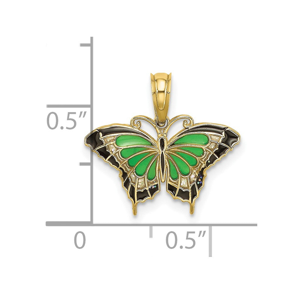 FJC Finejewelers 10 kt Yellow Gold Small Green Enameled Butterfly Charm 15 x 17 mm