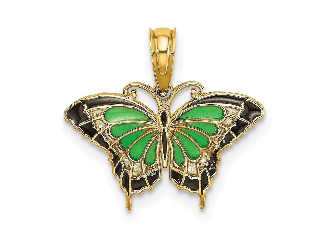 FJC Finejewelers 10 kt Yellow Gold Small Green Enameled Butterfly Charm 15 x 17 mm