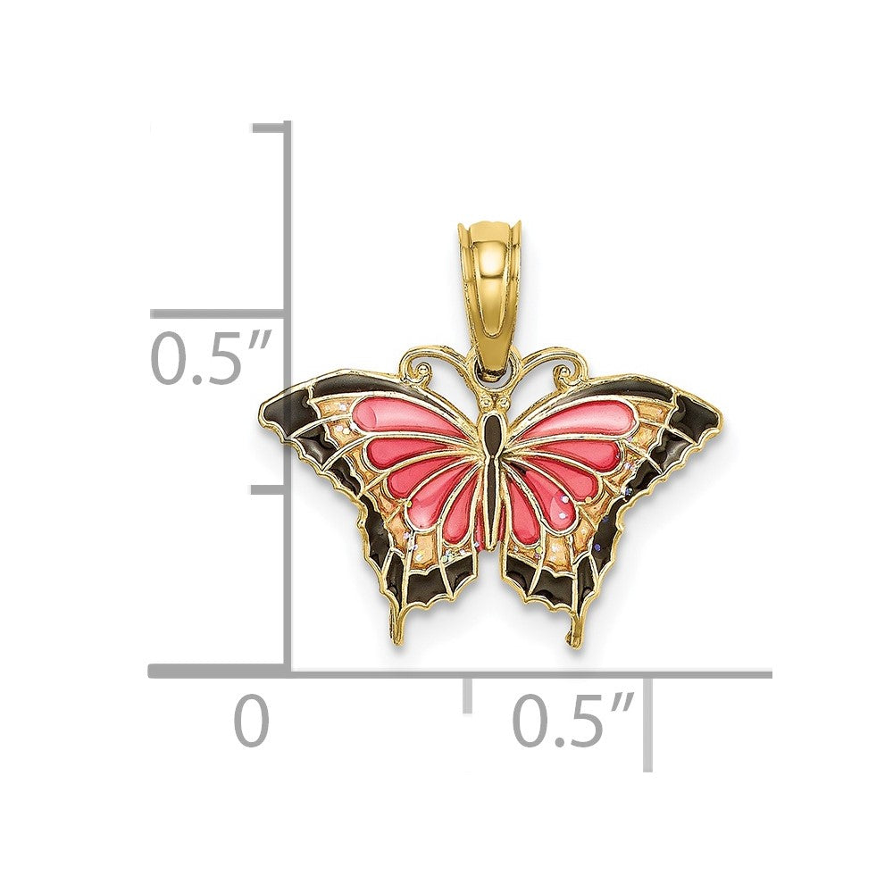 FJC Finejewelers 10 kt Yellow Gold Small Enameled Pink Butterfly 15 x 17 mm
