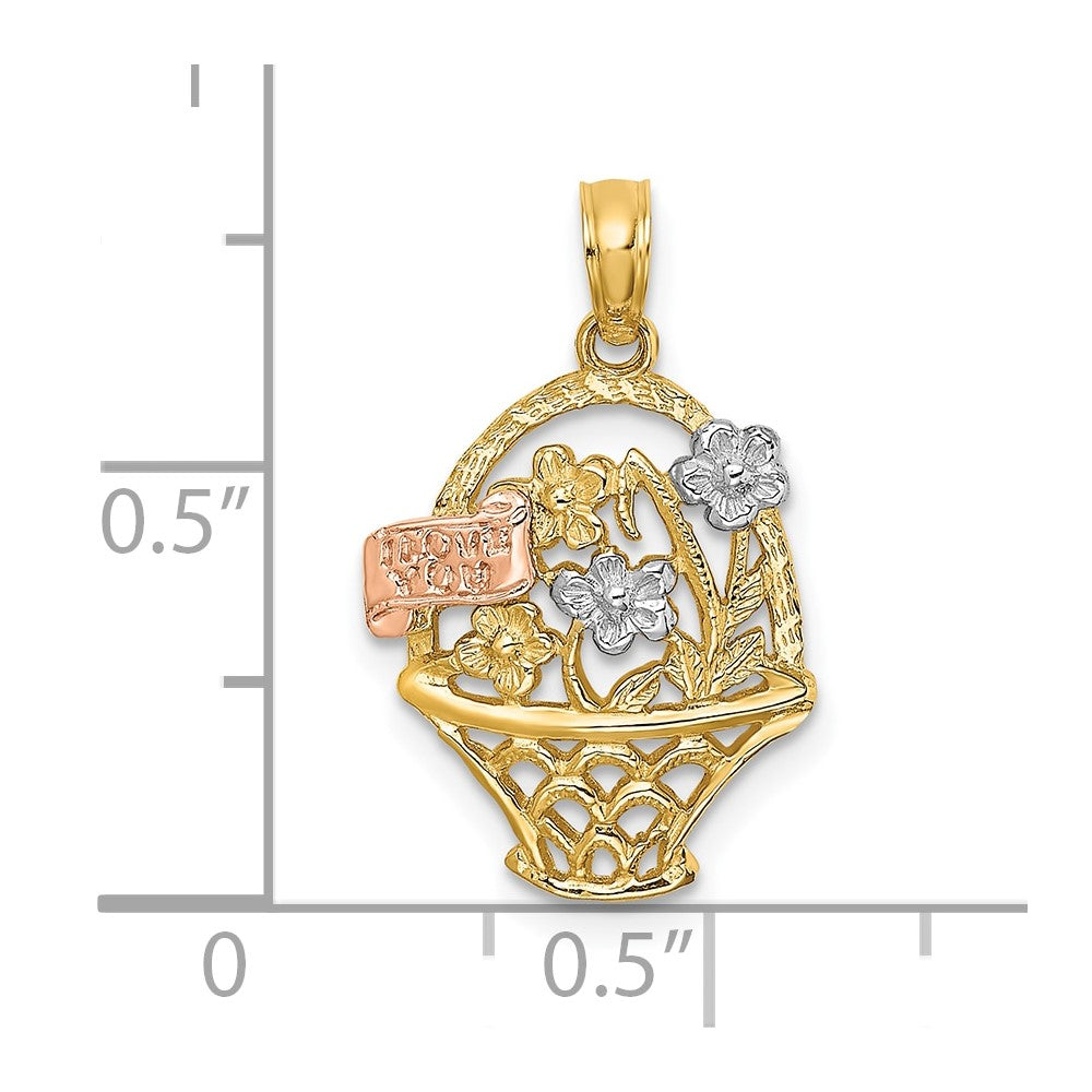 FJC Finejewelers 10 kt Two Tone Gold Two-Tone with White Rhodium Flower Basket with I LOVE YOU Charm 20 x 13 mm