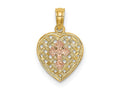 FJC Finejewelers 10 kt Two Tone Gold Two-Tone Cross on Woven Heart Charm 15 x 10 mm