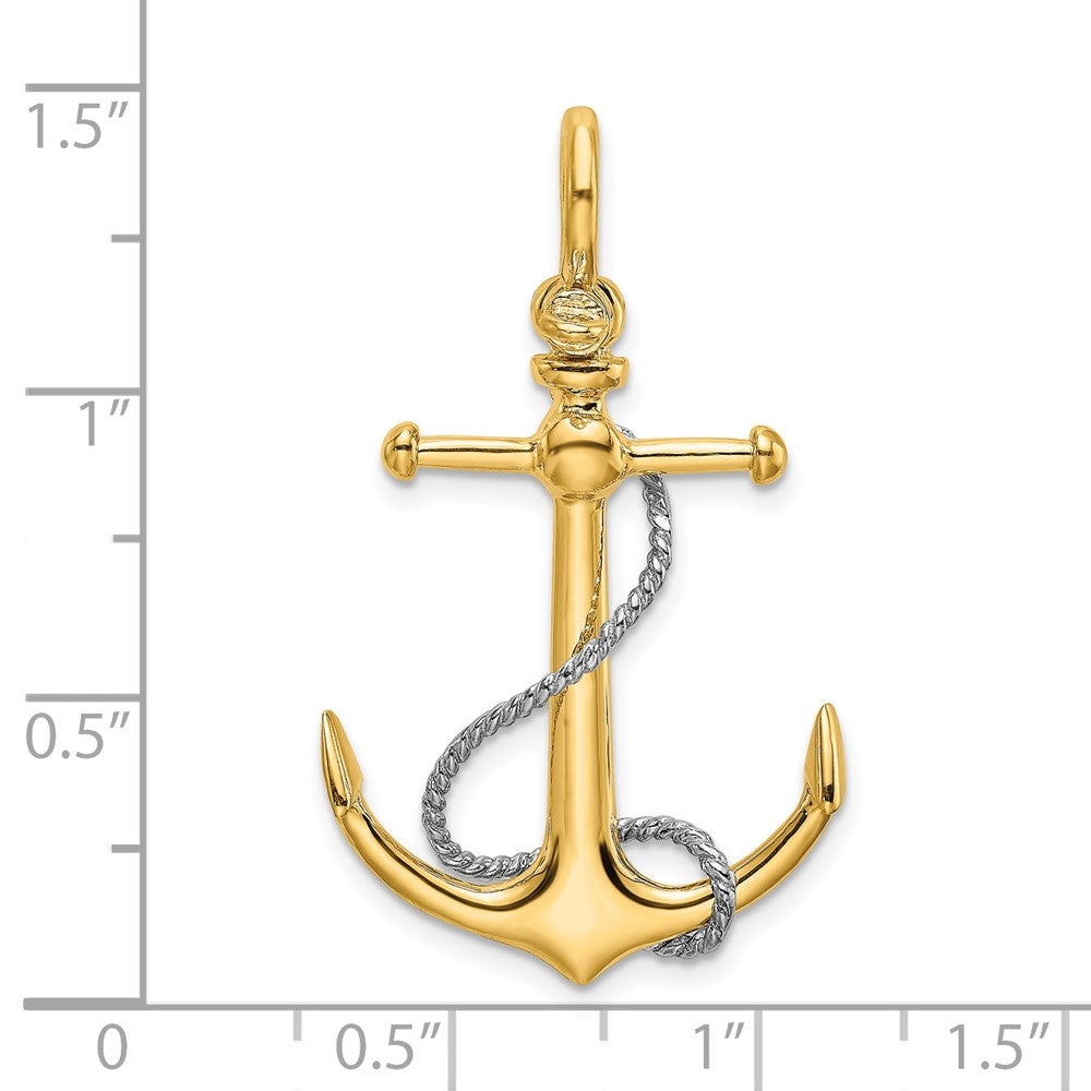 FJC Finejewelers 10 kt Two Tone Gold Two-tone 3-D Anchor with T Bar and Rope with Shackle Bail Charm 42 x 20 mm