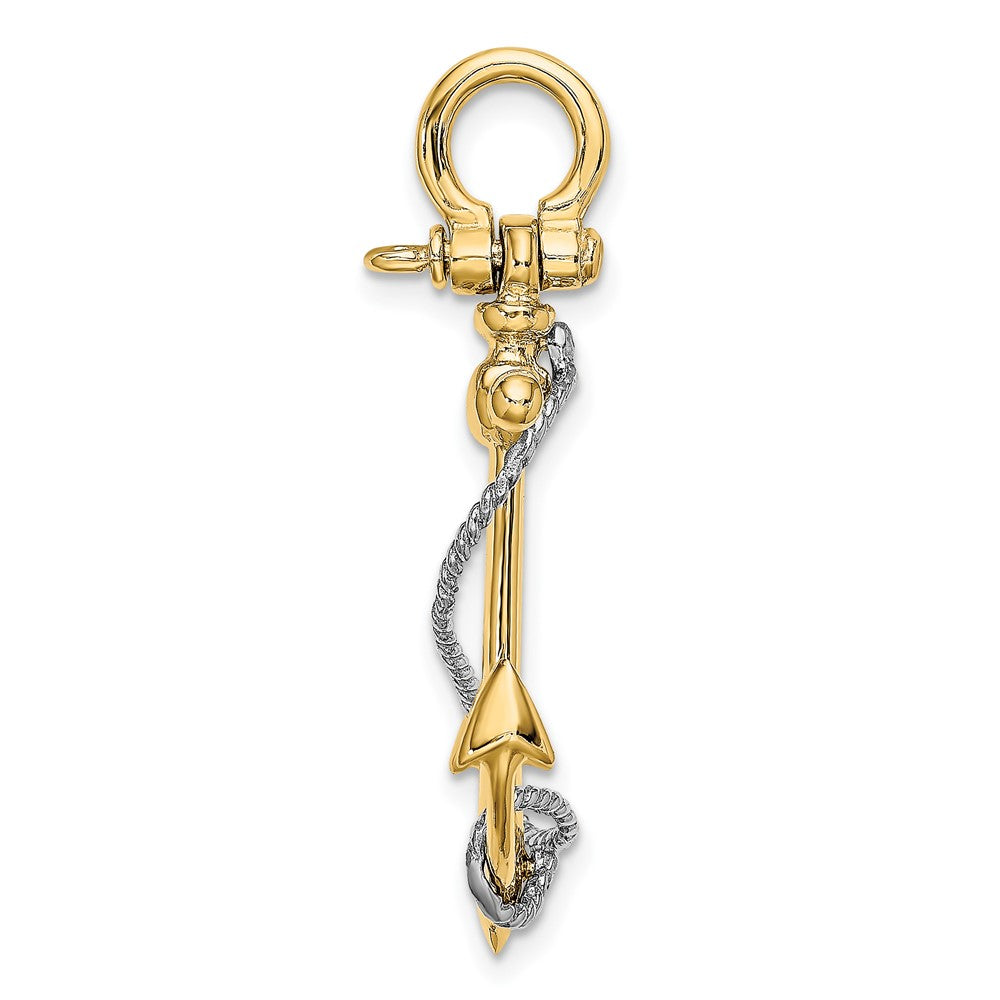 FJC Finejewelers 10 kt Two Tone Gold Two-tone 3-D Anchor with T Bar and Rope with Shackle Bail Charm 42 x 20 mm