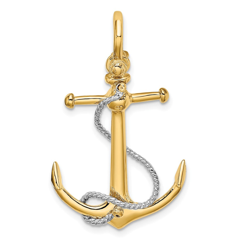 FJC Finejewelers 10 kt Two Tone Gold Two-tone 3-D Anchor with T Bar and Rope with Shackle Bail Charm 42 x 20 mm