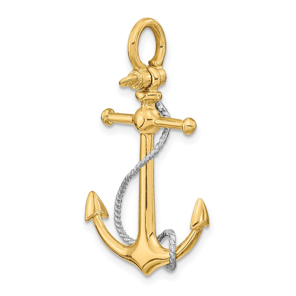 FJC Finejewelers 10 kt Two Tone Gold Two-tone 3-D Anchor with T Bar and Rope with Shackle Bail Charm 42 x 20 mm