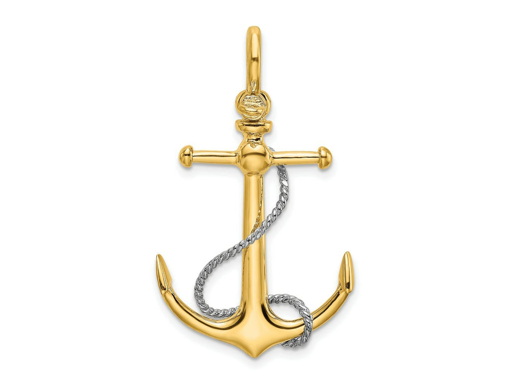 FJC Finejewelers 10 kt Two Tone Gold Two-tone 3-D Anchor with T Bar and Rope with Shackle Bail Charm 42 x 20 mm