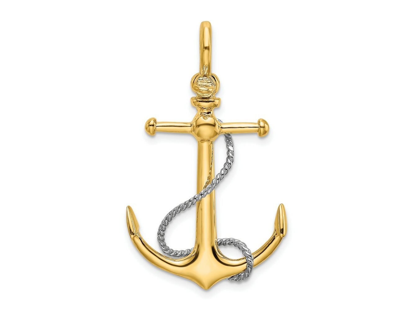 FJC Finejewelers 10 kt Two Tone Gold Two-tone 3-D Anchor with T Bar and Rope with Shackle Bail Charm 42 x 20 mm