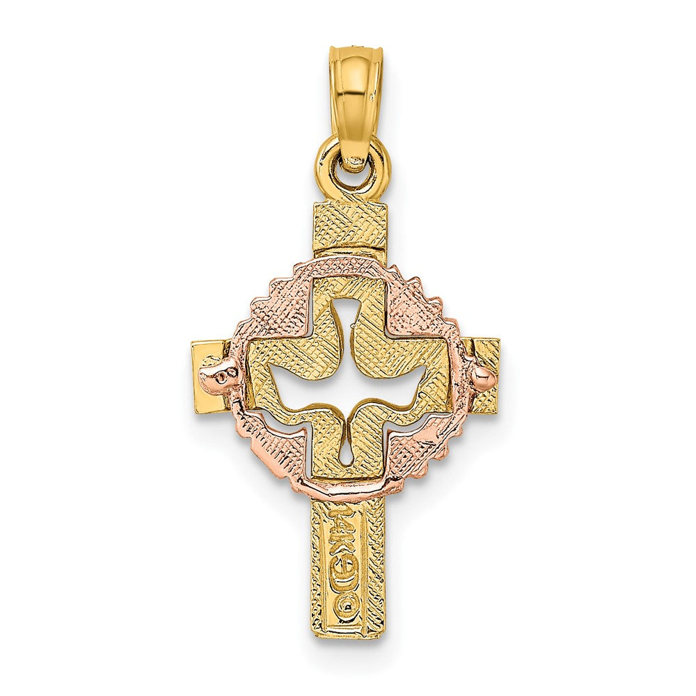 FJC Finejewelers 10 kt Two Tone Gold Two-Tone Cut-Out Dove On Cross Charm 23 x 13 mm