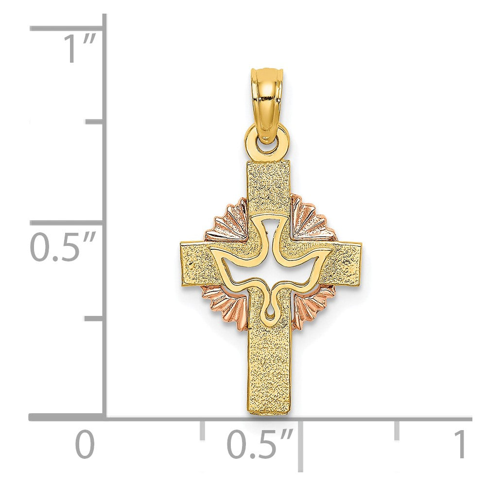 FJC Finejewelers 10 kt Two Tone Gold Two-Tone Cut-Out Dove On Cross Charm 23 x 13 mm