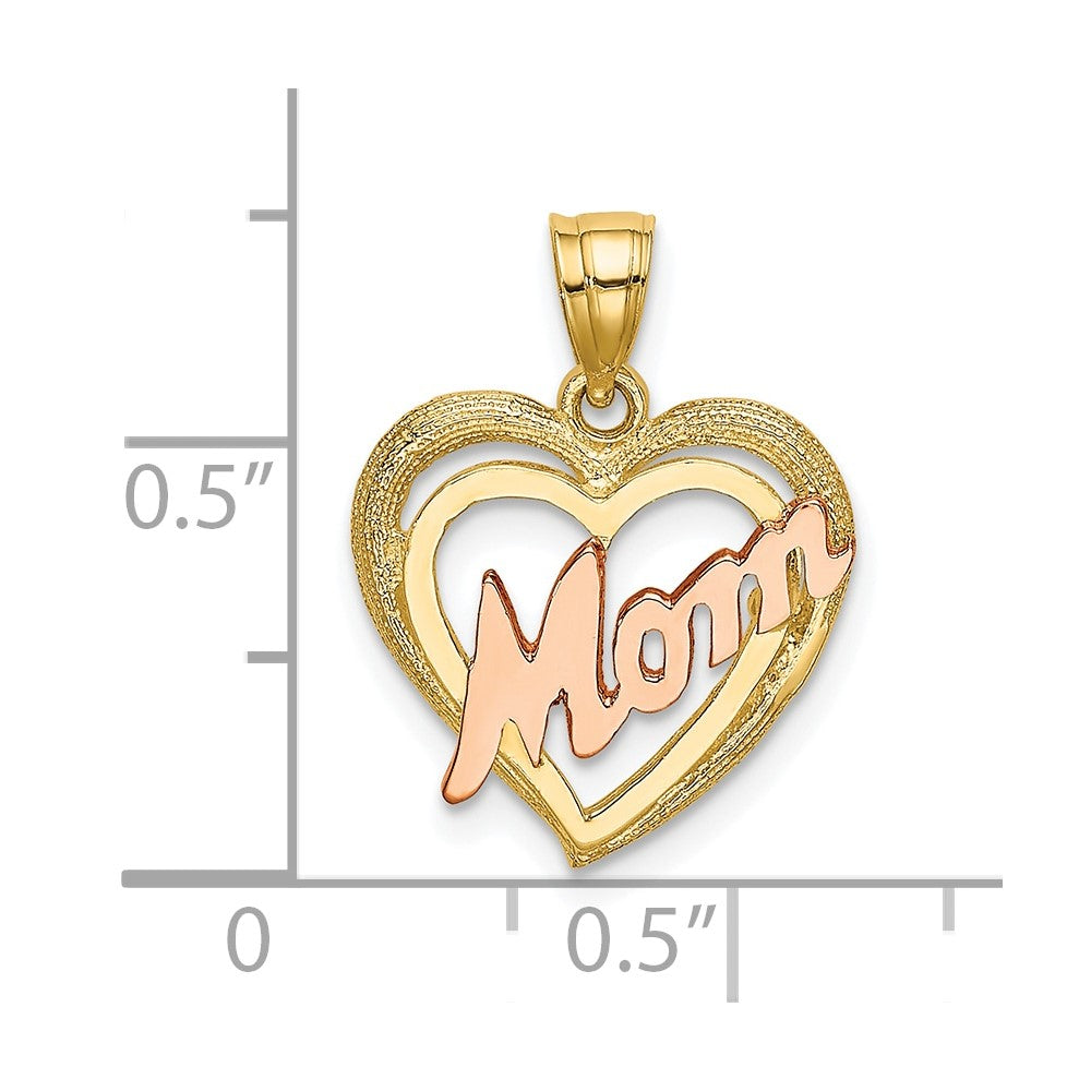 FJC Finejewelers 10 kt Two Tone Gold Two-Tone MOM Heart Charm 18 x 14 mm