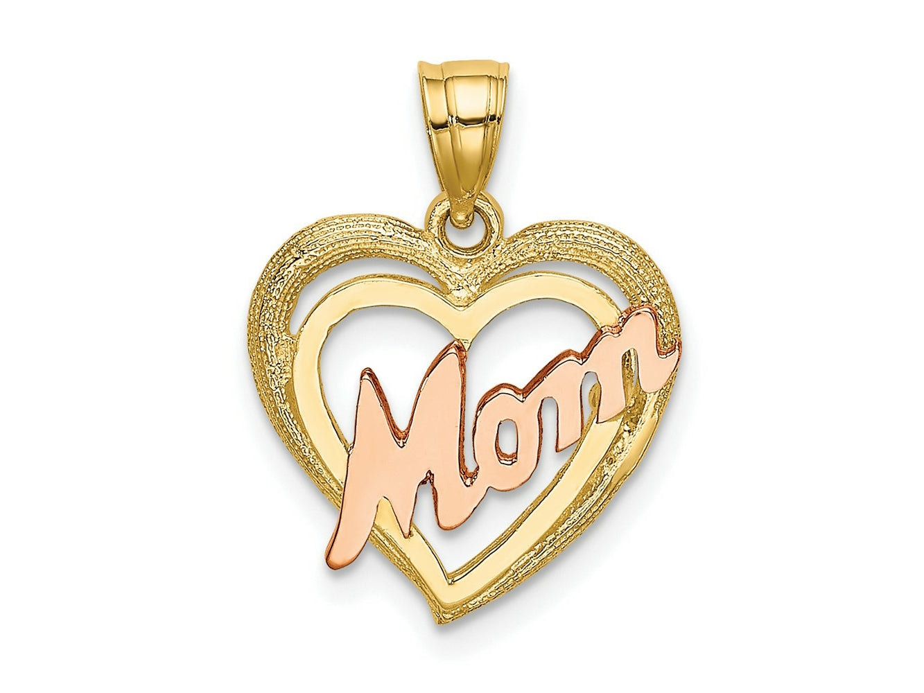 FJC Finejewelers 10 kt Two Tone Gold Two-Tone MOM Heart Charm 18 x 14 mm
