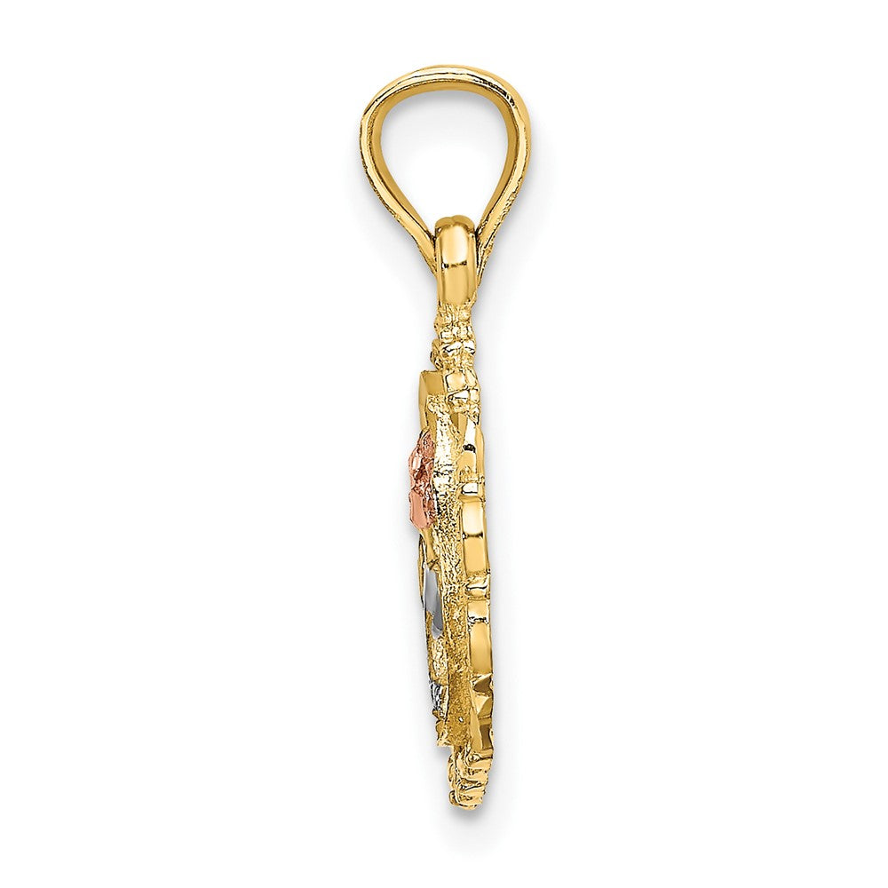 FJC Finejewelers 10 kt Two Tone Gold Two-tone with White Rhodium Rose In Oval Frame Charm 17 mm