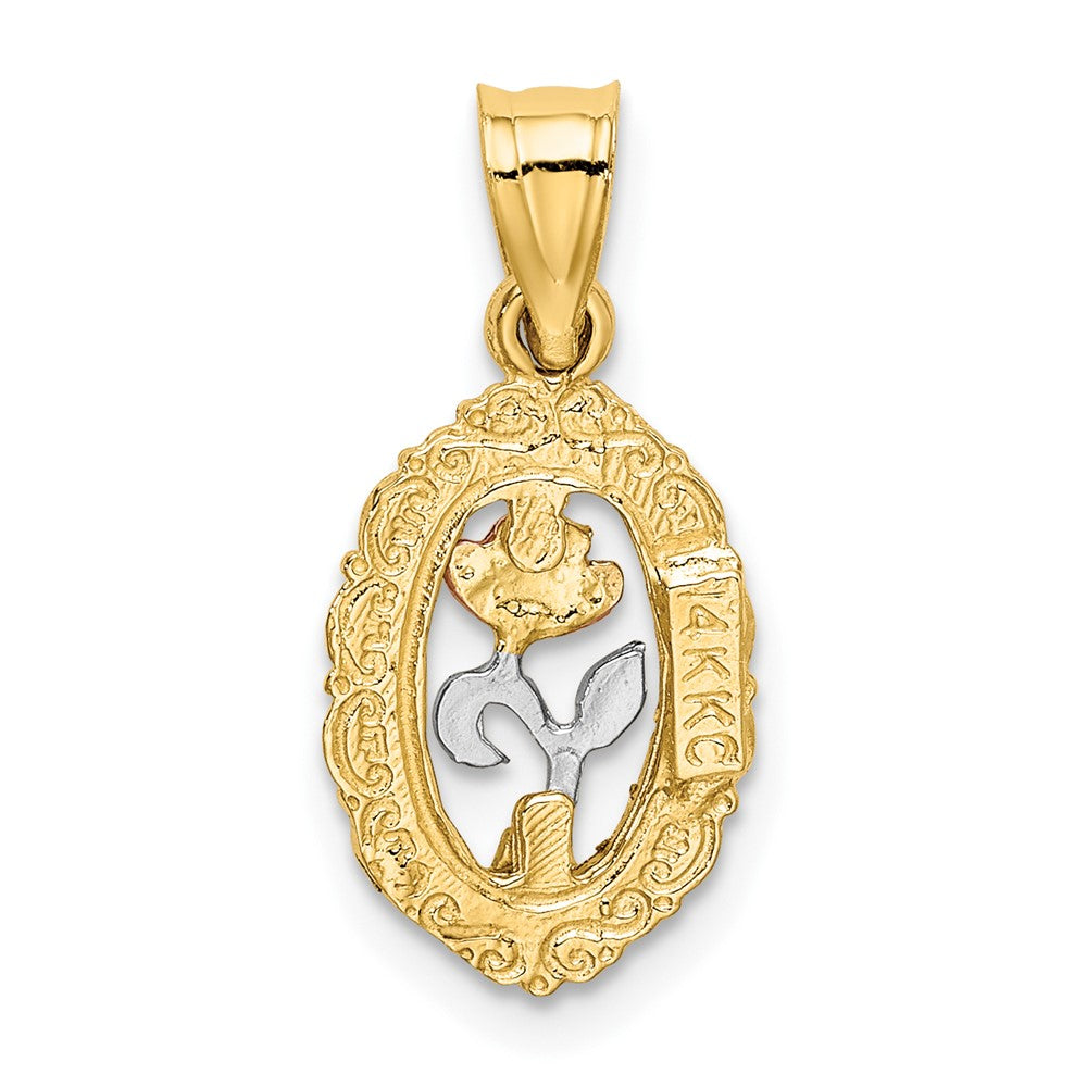 FJC Finejewelers 10 kt Two Tone Gold Two-tone with White Rhodium Rose In Oval Frame Charm 17 mm