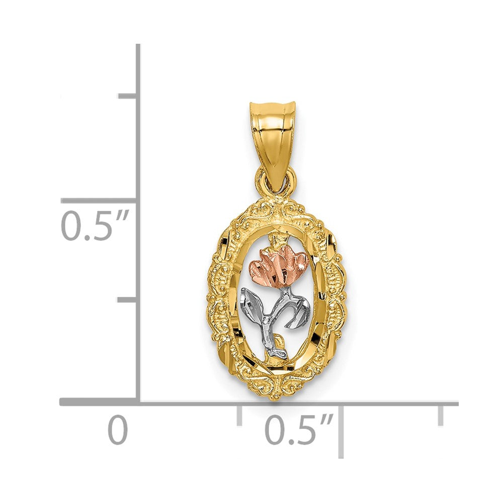 FJC Finejewelers 10 kt Two Tone Gold Two-tone with White Rhodium Rose In Oval Frame Charm 17 mm