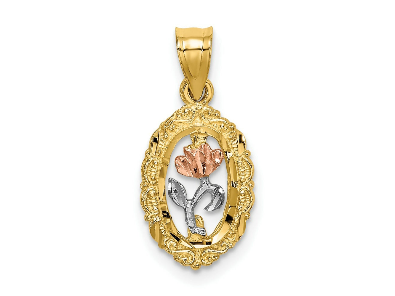FJC Finejewelers 10 kt Two Tone Gold Two-tone with White Rhodium Rose In Oval Frame Charm 17 mm