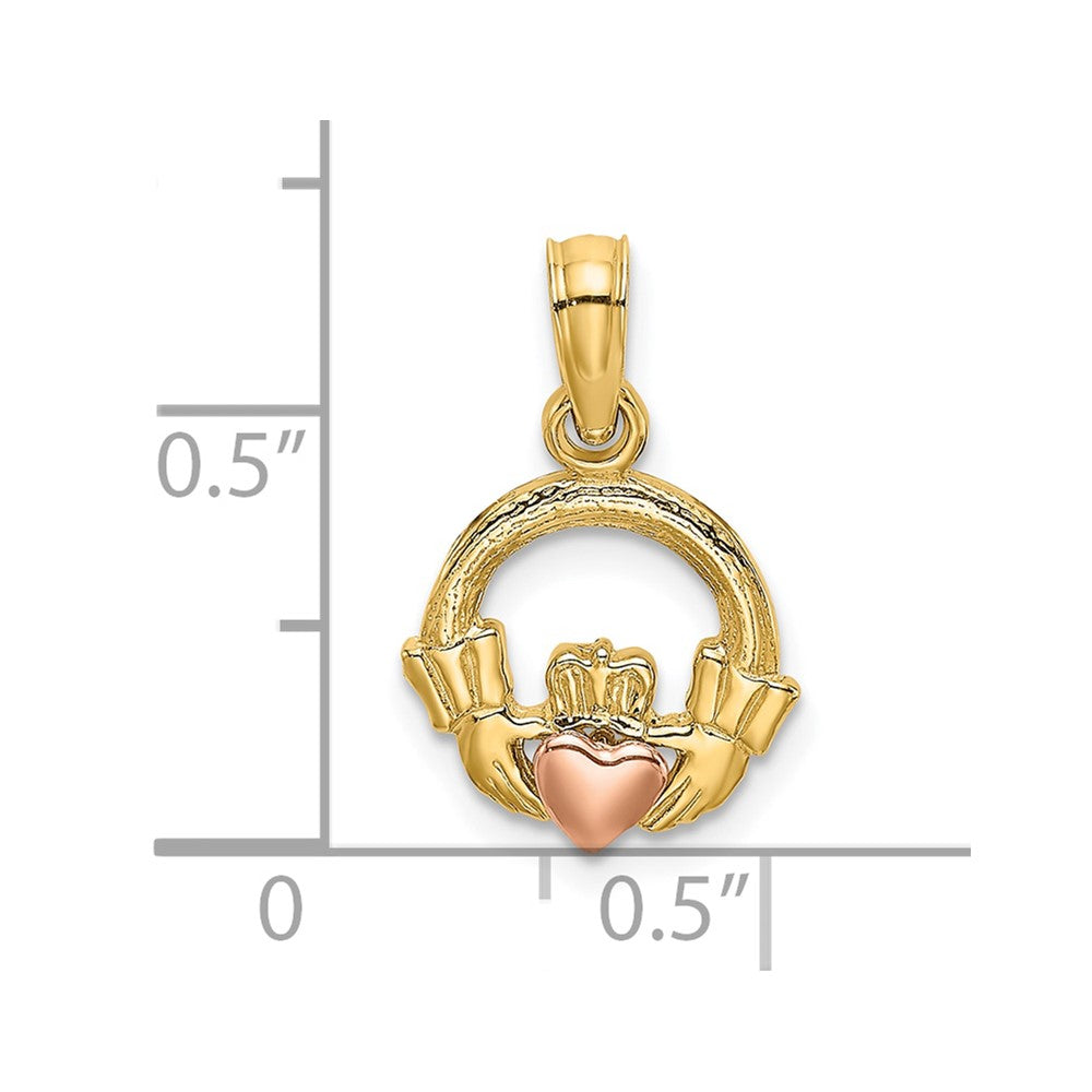 FJC Finejewelers 10 kt Two Tone Gold Two-Tone Claddagh with Heart Charm 13 x 10 mm