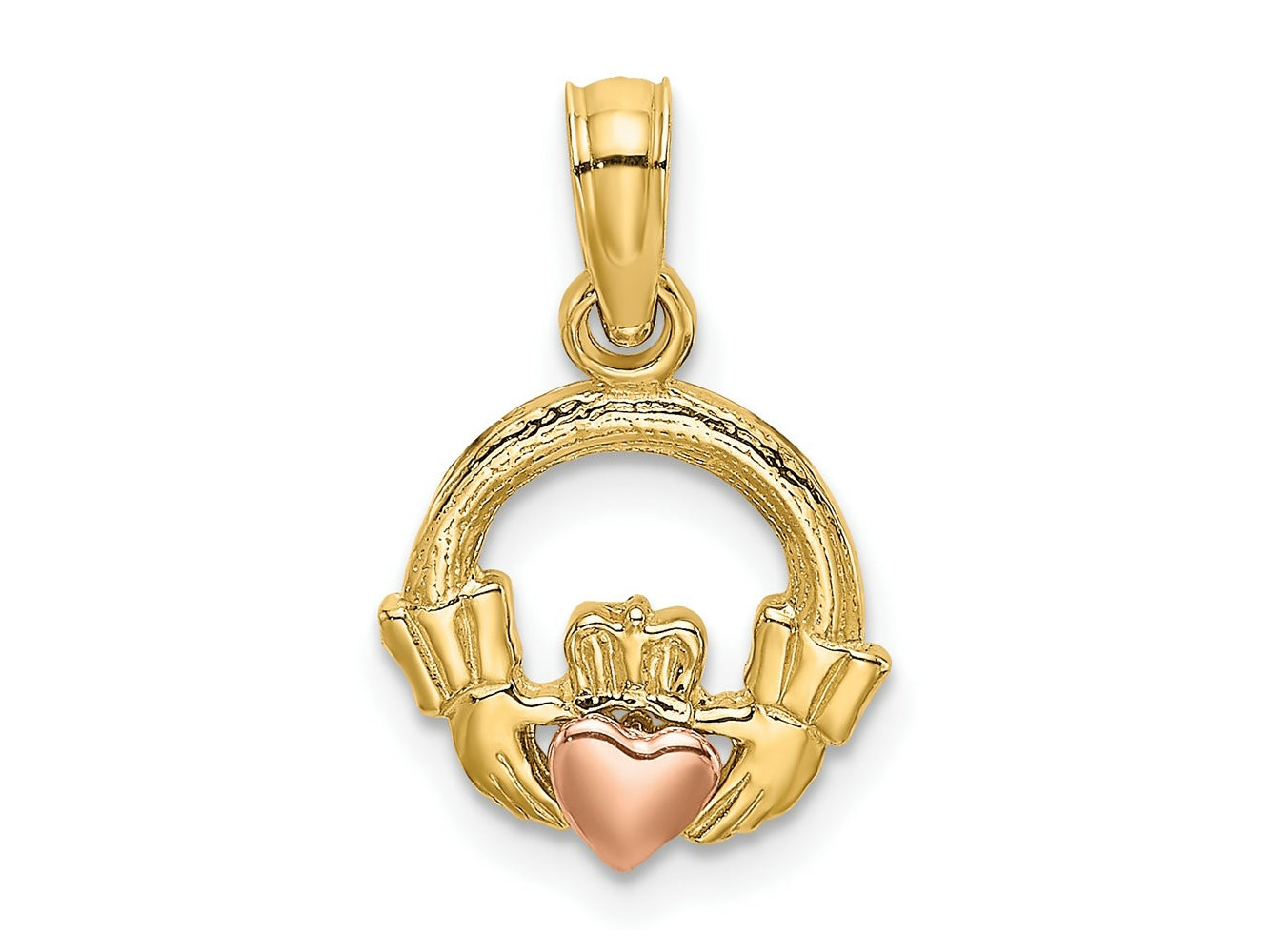 FJC Finejewelers 10 kt Two Tone Gold Two-Tone Claddagh with Heart Charm 13 x 10 mm