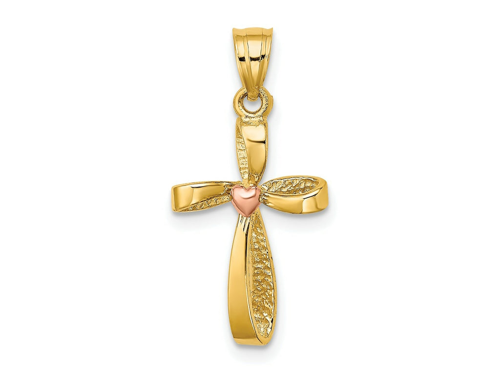 FJC Finejewelers 10 kt Two Tone Gold Two-Tone Twisted Cross with Heart Charm 17 x 12 mm